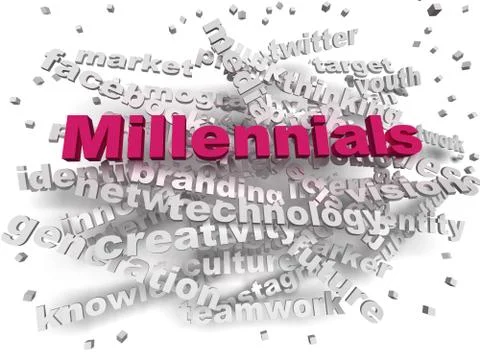 3d image Millennials word cloud concept Stock Illustration