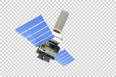 3d image of modern solar power satellite against white background Stock Photos