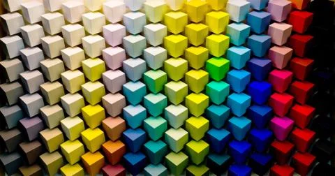3D image of multi-colored cubes. Technological solution. . Color Matching Sta Stock Illustration