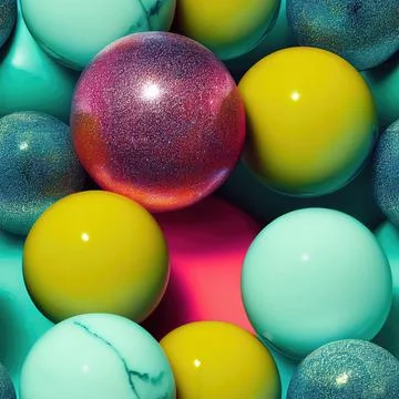3D-image of multicolored marble balls close-up, seamless pattern Stock Illustration