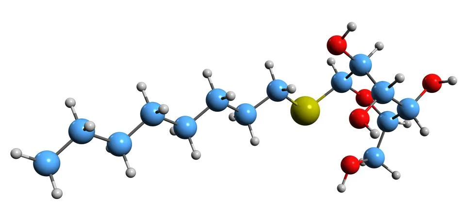 3D image of n-Octyl beta-D-thioglucopyranoside skeletal formula Stock Illustration