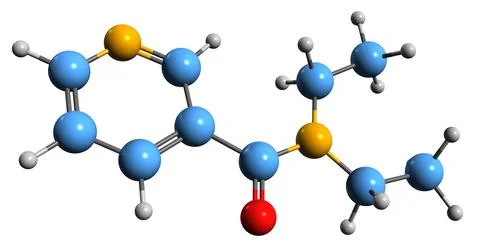 3D image of Nikethamide skeletal formula Stock Illustration