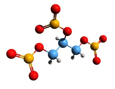 3D image of nitroglycerine skeletal formula Stock Illustration