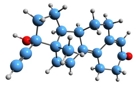 3D image of Norgestrienone skeletal formula Stock Illustration