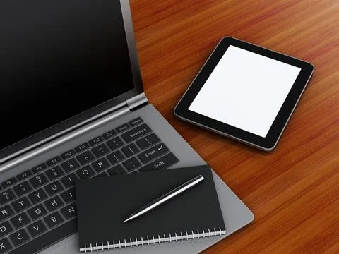 3d image. Office workplace with digital tablet and laptop pc. Business concep Stock Photos