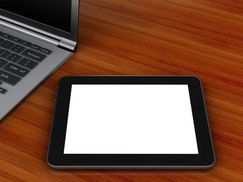3d image. Office workplace with digital tablet and laptop pc. Business concep Stock Photos