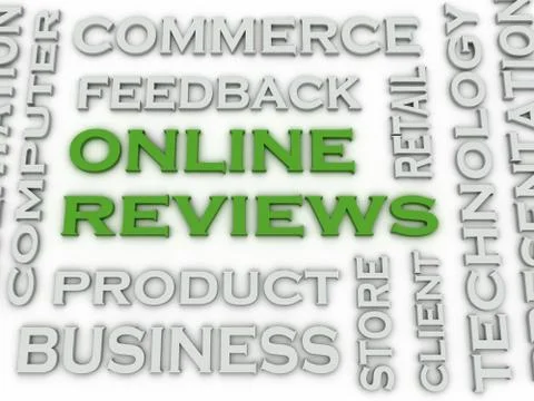 3d image Online reviews  issues concept word cloud background Illustrazione stock