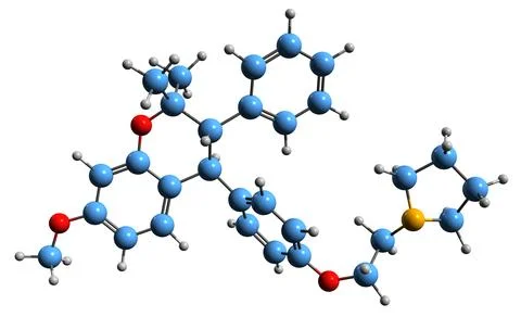 3D image of Ormeloxifene skeletal formula Stock Illustration