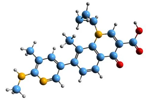 3D image of Ozenoxacin skeletal formula Illustrazione stock