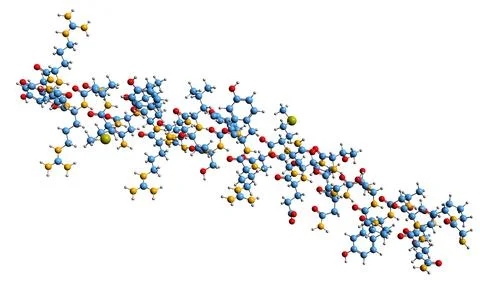 3D image of Pancreatic Polypeptide skeletal formula Stock Illustration