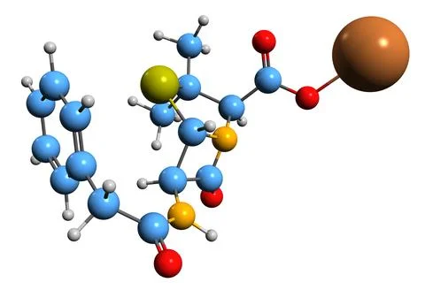 3D image of Penicillin-G-potassium skeletal formula Stock Illustration