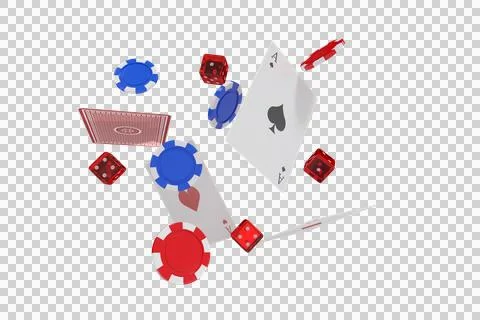 3D image of playing cards with dice and casino tokens Stock Photos