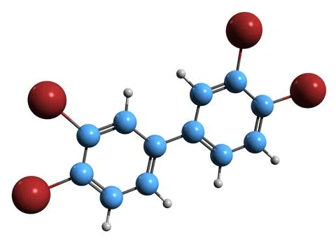 3D image of polybrominated biphenyls skeletal formula Stock Illustration