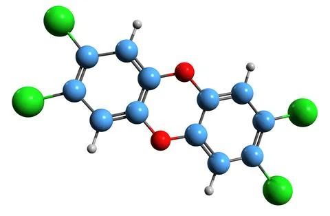 3D image of Polychlorinated dibenzodioxin skeletal formula Stock Illustration