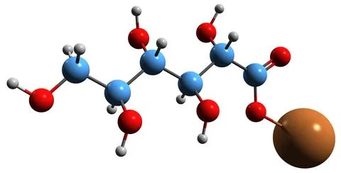 3D image of Potassium gluconate skeletal formula Stock Illustration