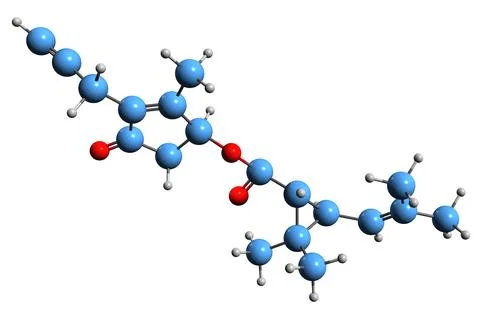 3D image of Prallethrin skeletal formula Stock Illustration