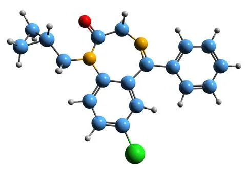 3D image of Prazepam skeletal formula Stock Illustration