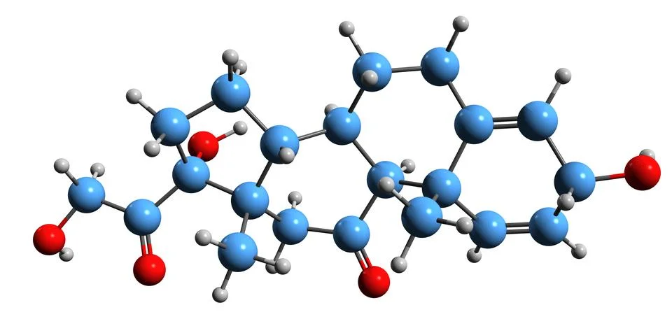 3D image of Prednisone skeletal formula Stock Illustration