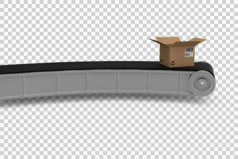 3D image of production line with open cardboard box Illustration