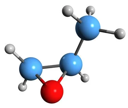 3D image of Propylene oxide skeletal formula Stock Illustration