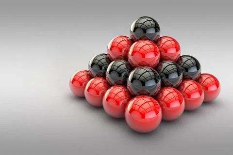 3D image of a pyramid of red and black balls in empty space Stock Illustration