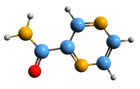 3D image of Pyrazinamide skeletal formula Stock Illustration