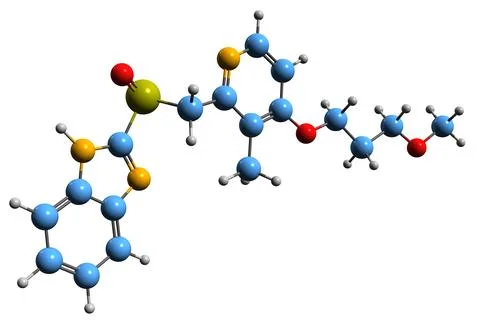 3D image of Rabeprazole skeletal formula 스톡 일러스트