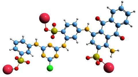 3D image of reactive bright blue K skeletal formula 스톡 일러스트