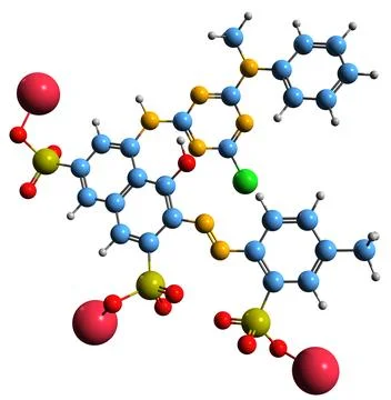 3D image of reactive bright red 6C skeletal formula Illustrazione stock