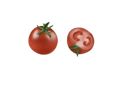 3d - image, realistic illustration of a red tomato in a cut Stock Illustration