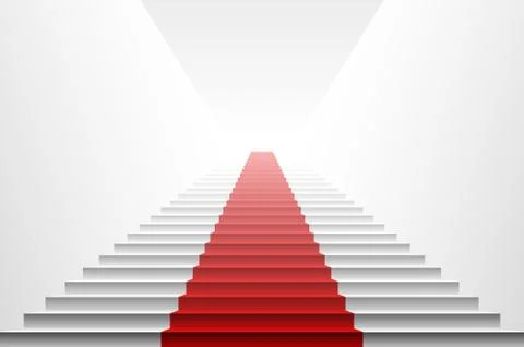3d image of red carpet on white stair. stairs red Stock Illustration