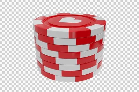 3D image of red gambling chips with hearts symbol Stock Photos