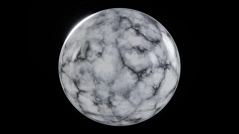3D image render horizontal white marble sphere bubble dark background texture Illustrazione stock