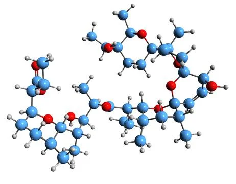 3D image of Salinomycin skeletal formula イラスト素材