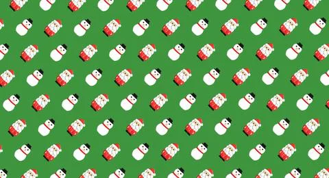 3D image of Santa Claus with several small snowman in italics on the right pl Illustrazione stock