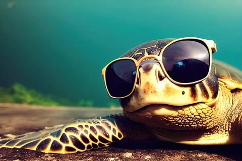 3D-image of sea turtle wearing a sunglasses Stock Illustration
