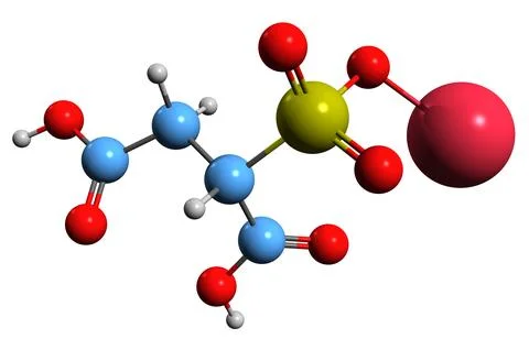 3D image of Sodium sulfosuccinate ester skeletal formula Stock Illustration