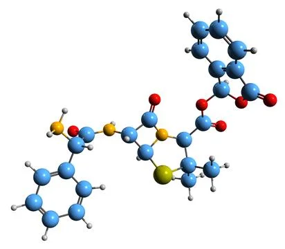 3D image of Talampicillin skeletal formula Ilustração Stock