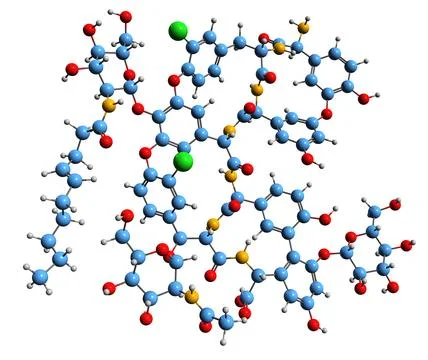 3D image of teicoplanin А 2-1  skeletal formula Illustrazione stock