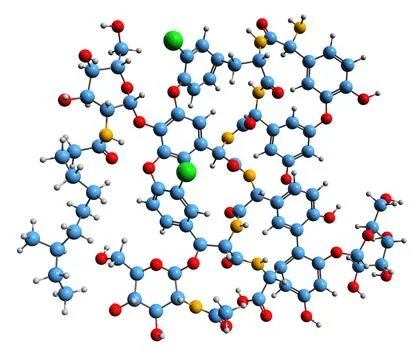 3D image of teicoplanin  А 2-4 skeletal formula Illustrazione stock
