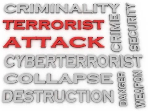 3d image Terrorist Attack word cloud concept Stock Illustration