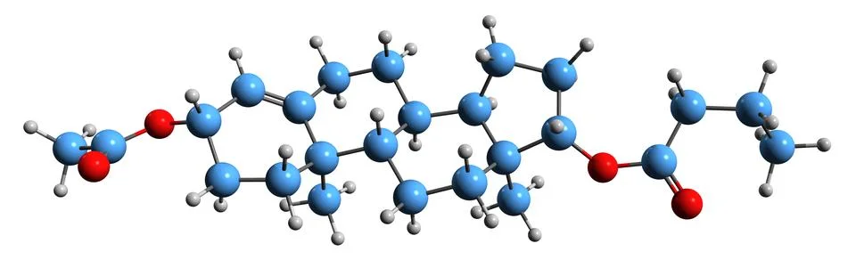 3D image of Testosterone acetate butyrate skeletal formula Illustrazione stock