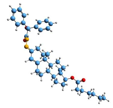 3D image of Testosterone enantate benzilic acid hydrazone skeletal formula Illustrazione stock