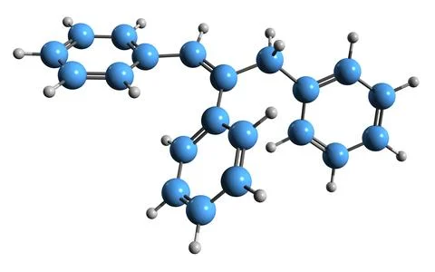 3D image of Triphenylethylene skeletal formula Stock Illustration