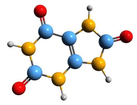 3D image of Uric acid skeletal formula Ilustración de archivo