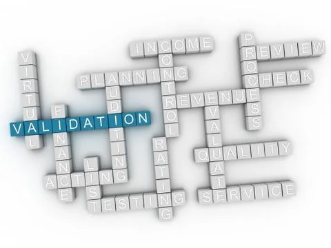 3d image Validation word cloud concept Stock Illustration