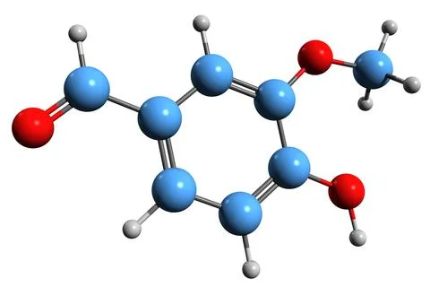 3D image of Vanillin skeletal formula Stock Illustration