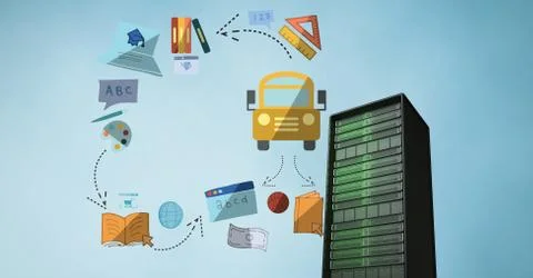 3d image of various icons by computer server 스톡 일러스트