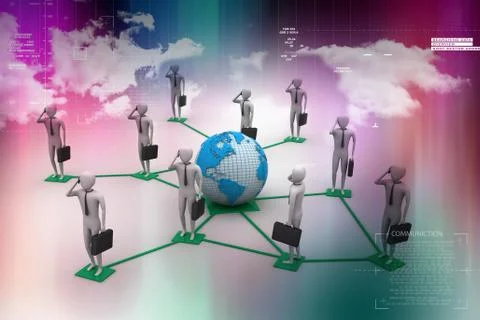3d image of virtual men on global connection Stock Illustration