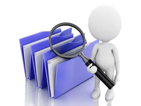 3d image. white people examines folders. Stock Illustration